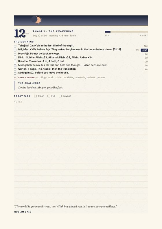 Day 12: the morning list with times and the day's challenge